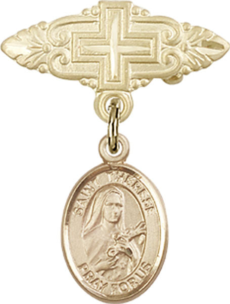 St. Therese of Lisieux Charm and Badge Pin with Cross