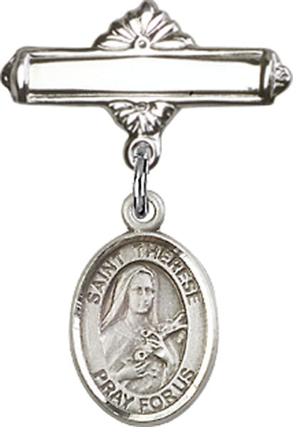 St. Therese of Lisieux Charm and Polished Engravable Badge Pin