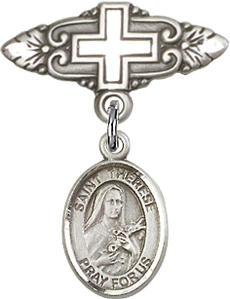 St. Therese of Lisieux Charm and Badge Pin with Cross
