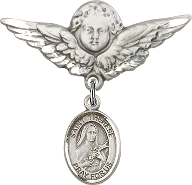 St. Therese of Lisieux Charm and Angel with Larger Wings Badge Pin