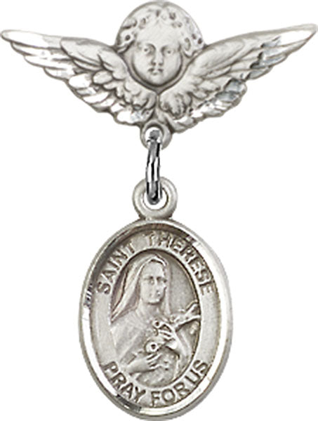 St. Therese of Lisieux Charm and Angel with Smaller Wings Badge Pin