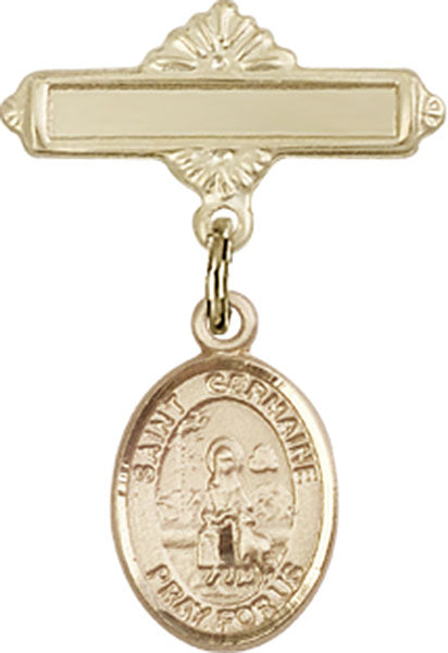St. Germaine Cousin Charm and Polished Engravable Badge Pin