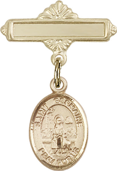 St. Germaine Cousin Charm and Polished Engravable Badge Pin