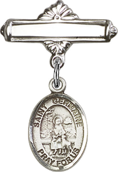 St. Germaine Cousin Charm and Polished Engravable Badge Pin