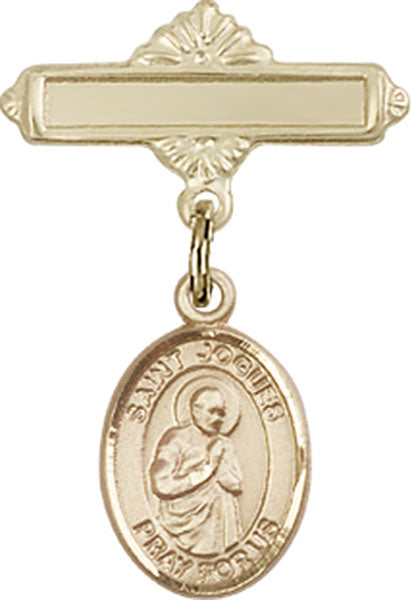 St. Isaac Jogues Charm and Polished Engravable Badge Pin