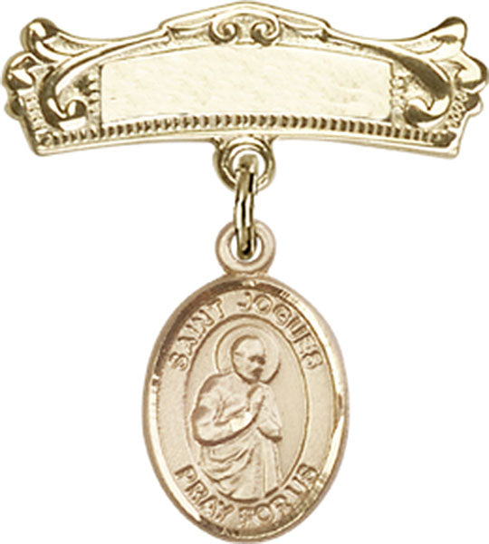 St. Isaac Jogues Charm and Arched Polished Engravable Badge Pin