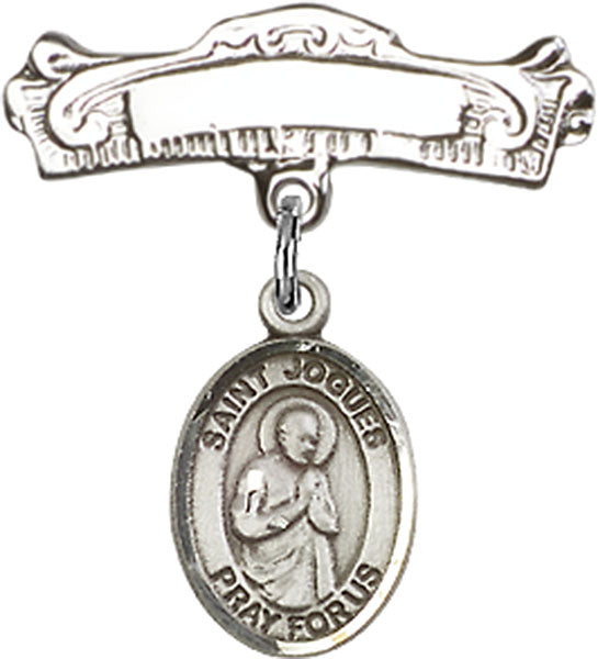 St. Isaac Jogues Charm and Arched Polished Engravable Badge Pin