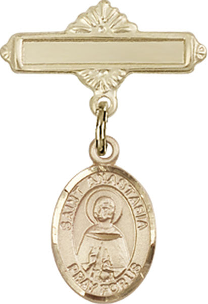 St. Anastasia Charm and Polished Engravable Badge Pin