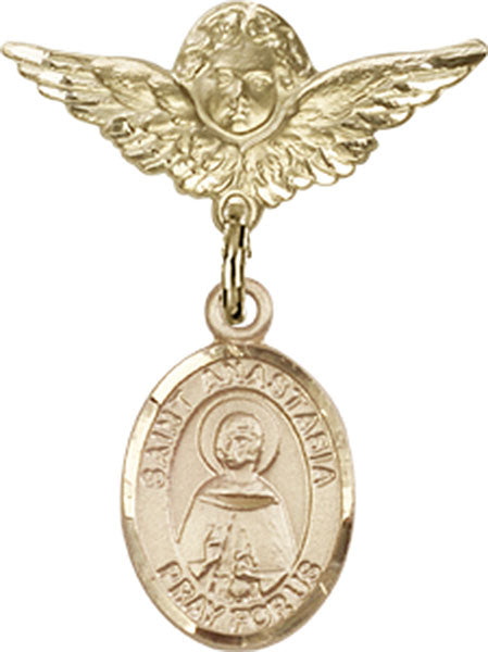 St. Anastasia Charm and Angel with Smaller Wings Badge Pin