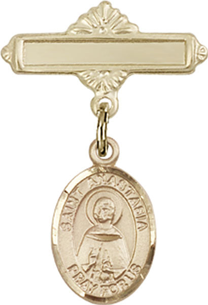 St. Anastasia Charm and Polished Engravable Badge Pin