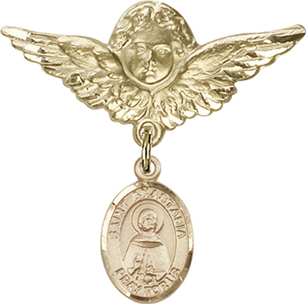 St. Anastasia Charm and Angel with Larger Wings Badge Pin