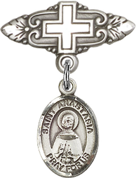 St. Anastasia Charm and Badge Pin with Cross