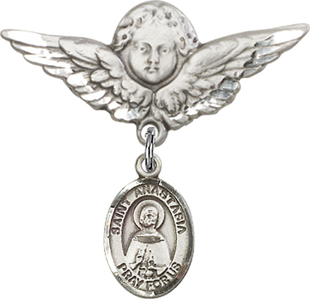 St. Anastasia Charm and Angel with Larger Wings Badge Pin