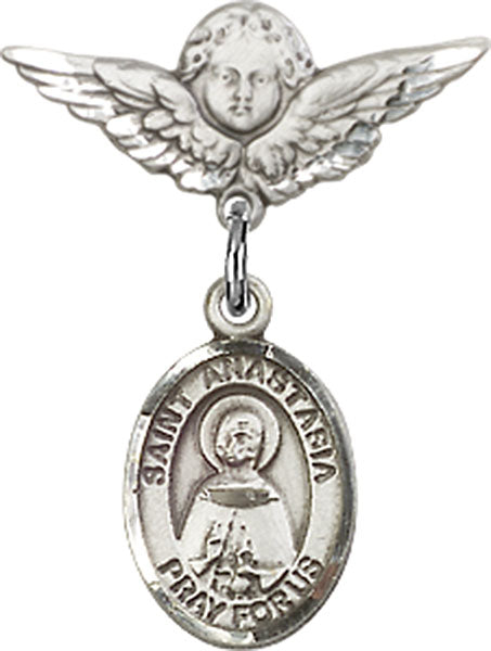 St. Anastasia Charm and Angel with Smaller Wings Badge Pin