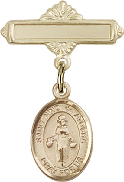 St. Nino de Atocha Charm and Polished Engravable Badge Pin
