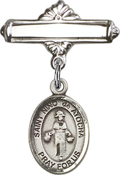 St. Nino de Atocha Charm and Polished Engravable Badge Pin