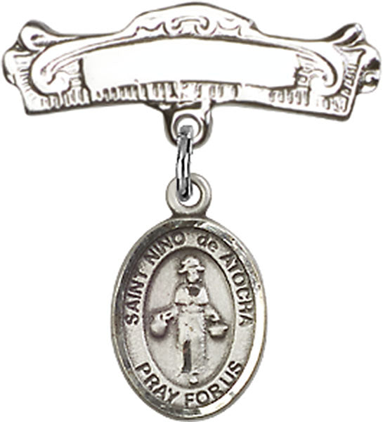 St. Nino de Atocha Charm and Arched Polished Engravable Badge Pin