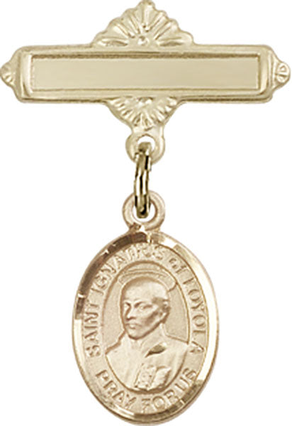 St. Ignatius Charm and Polished Engravable Badge Pin