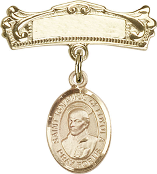 St. Ignatius Charm and Arched Polished Engravable Badge Pin