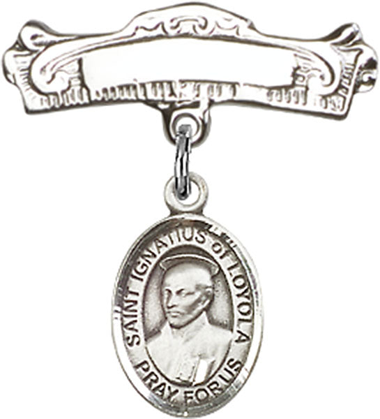 St. Ignatius Charm and Arched Polished Engravable Badge Pin