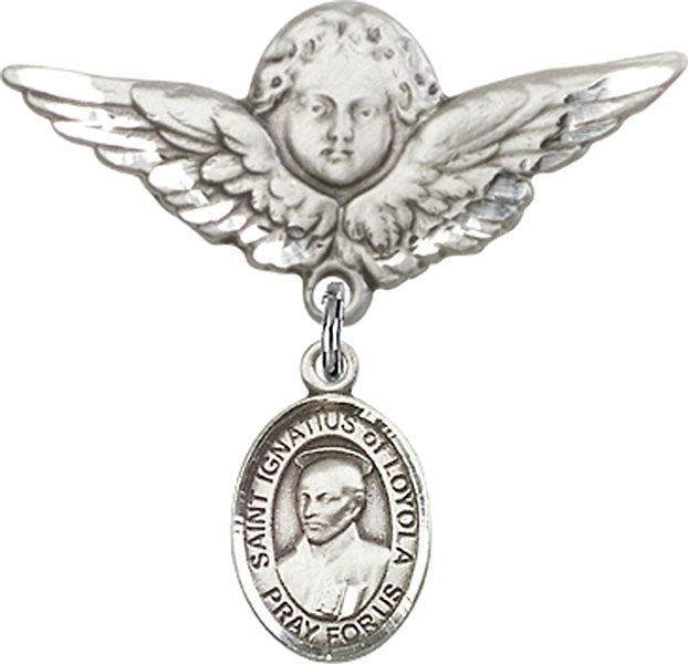 St. Ignatius Charm and Angel with Larger Wings Badge Pin