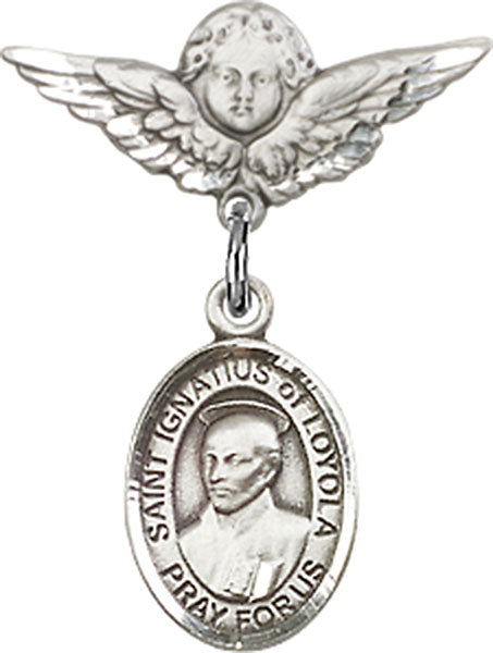 St. Ignatius Charm and Angel with Smaller Wings Badge Pin