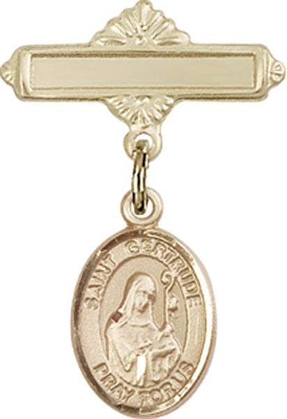 St. Gertrude of Nivelles Charm and Polished Engravable Badge Pin
