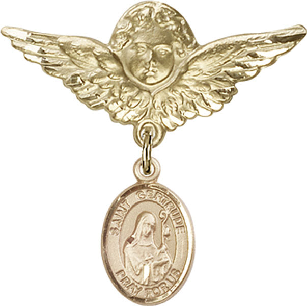 St. Gertrude of Nivelles Charm and Angel with Larger Wings Badge Pin