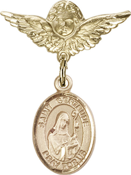 St. Gertrude of Nivelles Charm and Angel with Smaller Wings Badge Pin