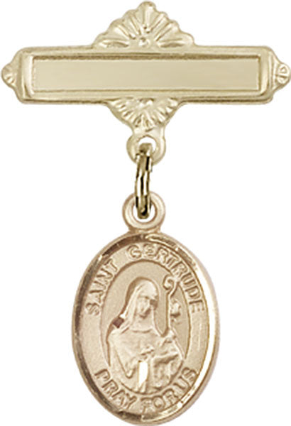 St. Gertrude of Nivelles Charm and Polished Engravable Badge Pin