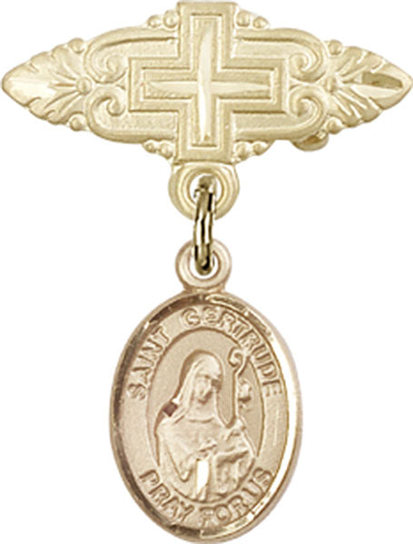 St. Gertrude of Nivelles Charm and Badge Pin with Cross