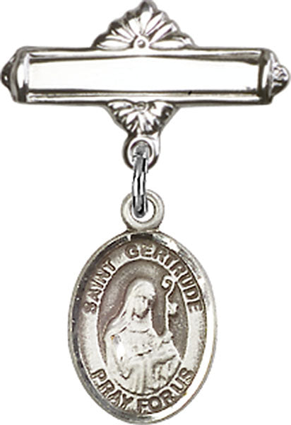 St. Gertrude of Nivelles Charm and Polished Engravable Badge Pin