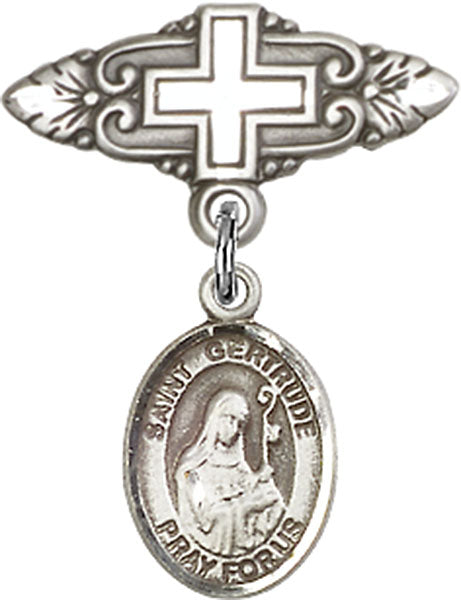 St. Gertrude of Nivelles Charm and Badge Pin with Cross