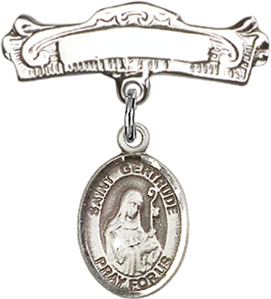 St. Gertrude of Nivelles Charm and Arched Polished Engravable Badge Pin