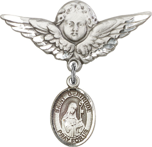 St. Gertrude of Nivelles Charm and Angel with Larger Wings Badge Pin