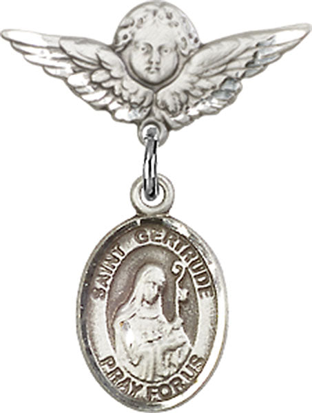 St. Gertrude of Nivelles Charm and Angel with Smaller Wings Badge Pin