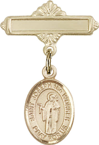 St. Joseph the Worker Charm and Polished Engravable Badge Pin