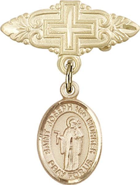St. Joseph the Worker Charm and Badge Pin with Cross