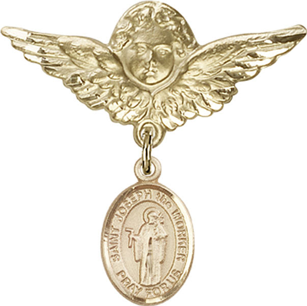 St. Joseph the Worker Charm and Angel with Larger Wings Badge Pin