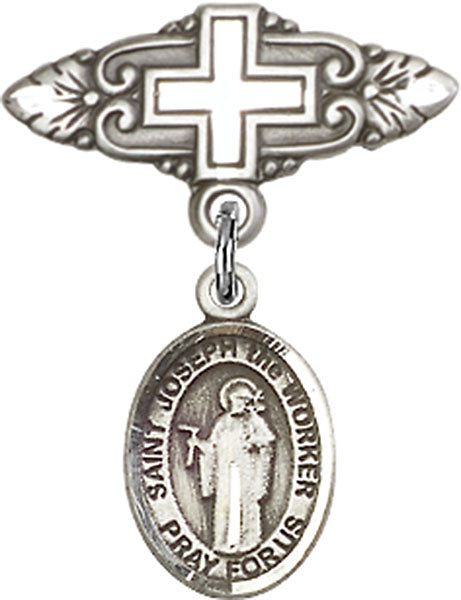 St. Joseph the Worker Charm and Badge Pin with Cross
