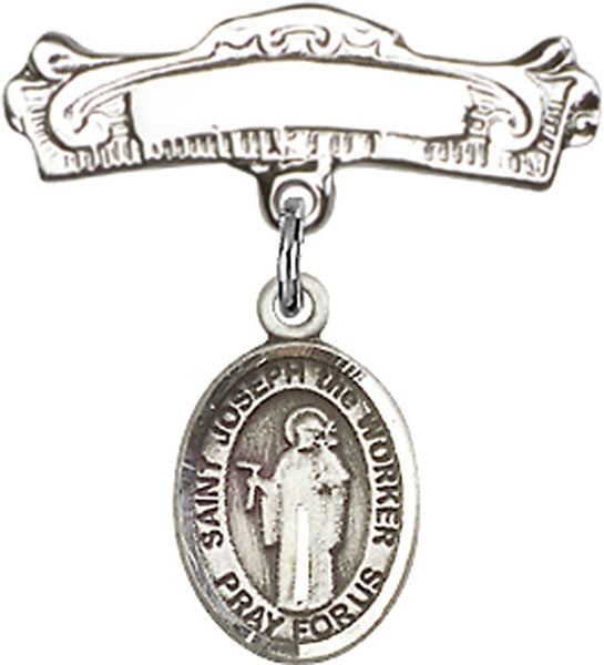 St. Joseph the Worker Charm and Arched Polished Engravable Badge Pin