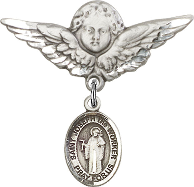 St. Joseph the Worker Charm and Angel with Larger Wings Badge Pin