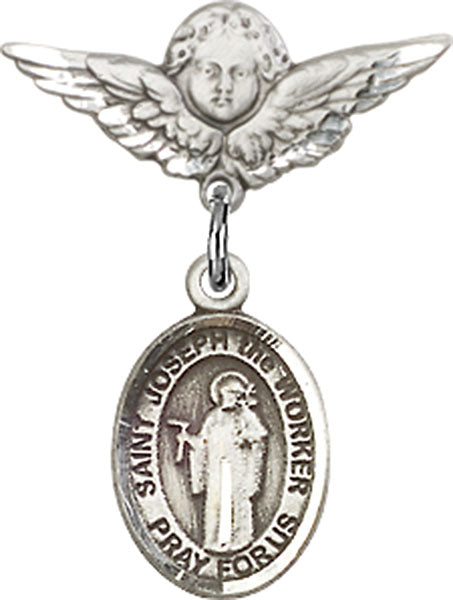 St. Joseph the Worker Charm and Angel with Smaller Wings Badge Pin