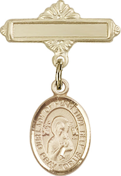 Our Lady of Perpetual Help Charm and Polished Engravable Badge Pin