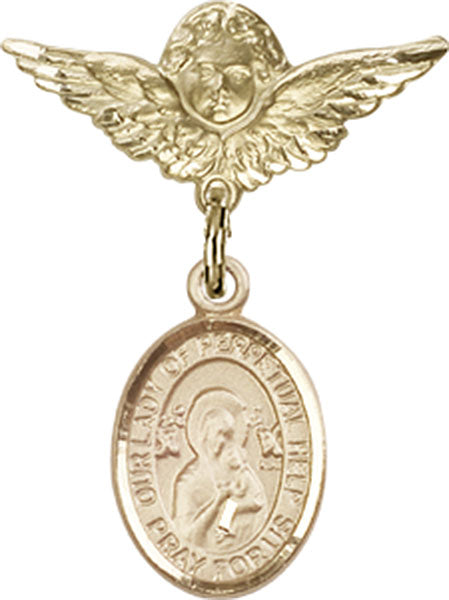 Our Lady of Perpetual Help Charm and Angel with Smaller Wings Badge Pin