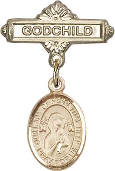 Our Lady of Perpetual Help Charm and Godchild Badge Pin