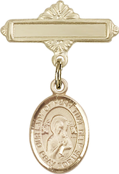 Our Lady of Perpetual Help Charm and Polished Engravable Badge Pin