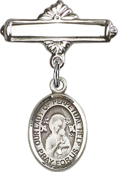 Our Lady of Perpetual Help Charm and Polished Engravable Badge Pin