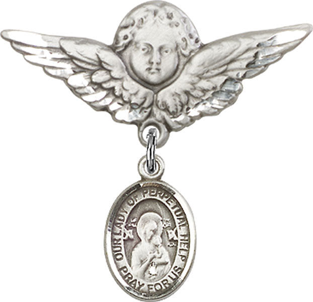 Our Lady of Perpetual Help Charm and Angel with Larger Wings Badge Pin
