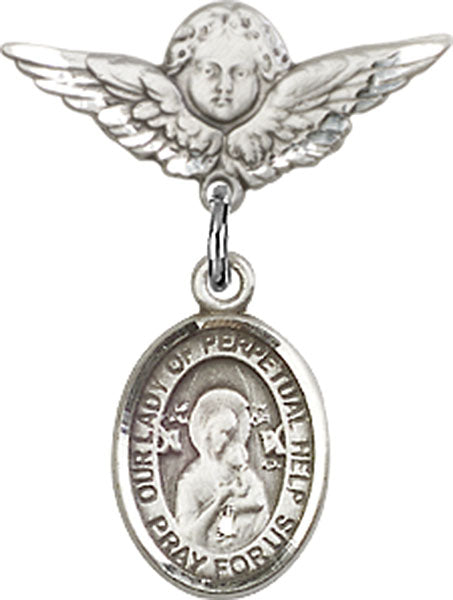 Our Lady of Perpetual Help Charm and Angel with Smaller Wings Badge Pin